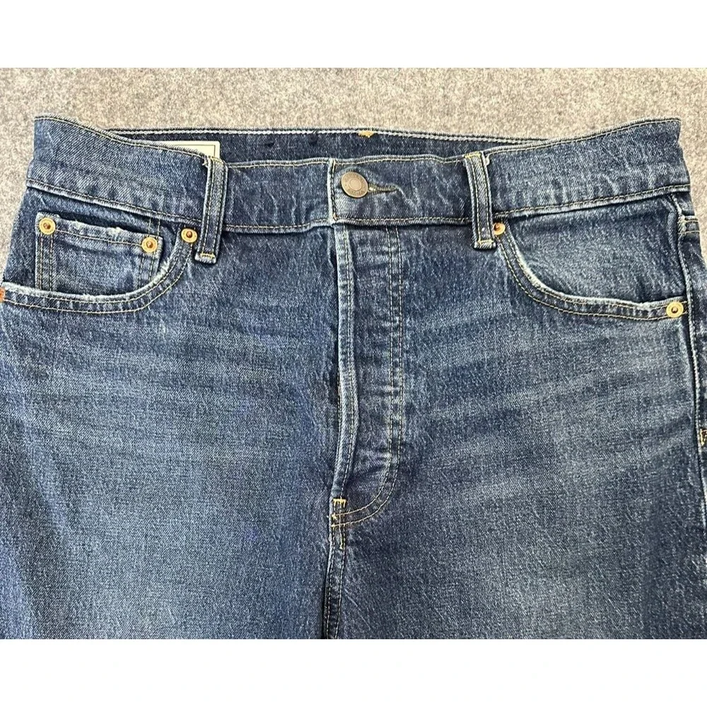 GAP Cheeky Straight High Rise Cropped Jeans 10R/31 Dark Wash Raw Hem Button Fly - Picture 12 of 13